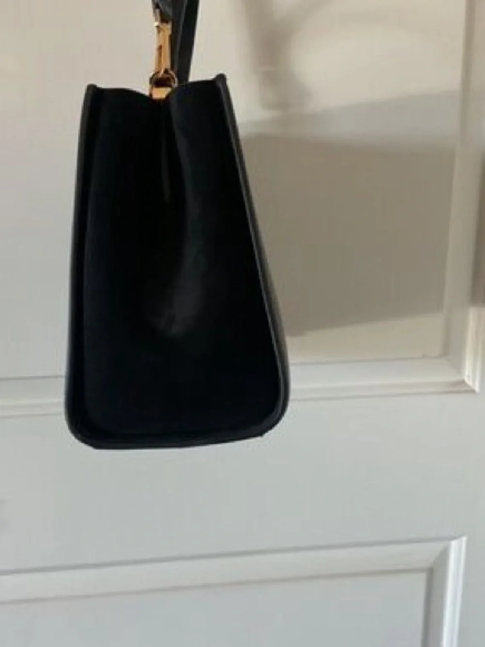 Tory Burch Black Leather Top-Handle Satchel with Gold Hardware